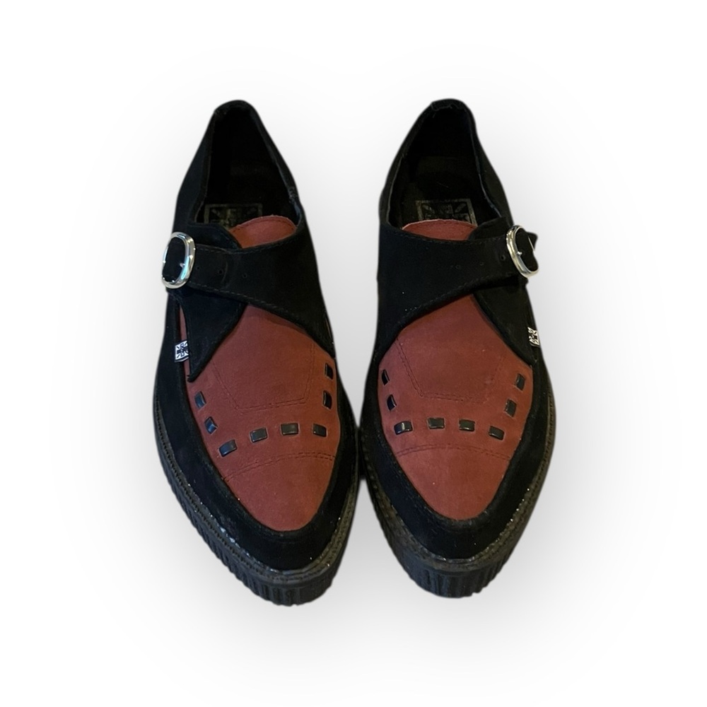 Tuk Black & Burgundy Suede Pointed Buckle Creeper Women’s 9 Men’s 7 Style A9592 - Picture 4 of 16